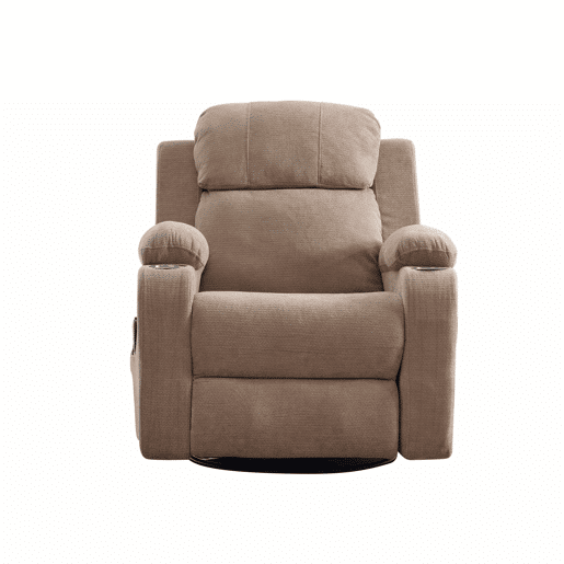 Poltrona relax elétrica giratória a 360° - função de massagem e aquecimento, encosto e apoio para os pés ajustáveis, bolsos laterais e porta-copos - Taupe Poltrona relax elétrica giratória a 360° - função de massagem e aquecimento, encosto e apoio para os pés ajustáveis, bolsos laterais e porta-copos - Taupe