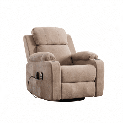 Poltrona relax elétrica giratória a 360° - função de massagem e aquecimento, encosto e apoio para os pés ajustáveis, bolsos laterais e porta-copos - Taupe Poltrona relax elétrica giratória a 360° - função de massagem e aquecimento, encosto e apoio para os pés ajustáveis, bolsos laterais e porta-copos - Taupe