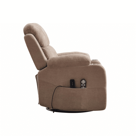 Poltrona relax elétrica giratória a 360° - função de massagem e aquecimento, encosto e apoio para os pés ajustáveis, bolsos laterais e porta-copos - Taupe Poltrona relax elétrica giratória a 360° - função de massagem e aquecimento, encosto e apoio para os pés ajustáveis, bolsos laterais e porta-copos - Taupe