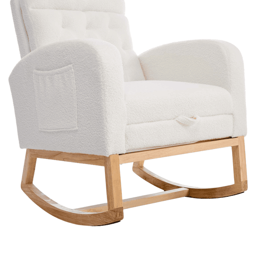 Cadeira de baloiço para amamentação 65,6 x 123 x 102 cm - tecido felpudo com padrão de ursinhos, apoio para os pés ajustável, bolsos laterais - branco