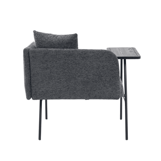 Poltrona individual moderna - encosto em tecido confortável, dois compartimentos de arrumação, mesa auxiliar minimalista com arrumação e estrutura metálica estável - cinzento escuro