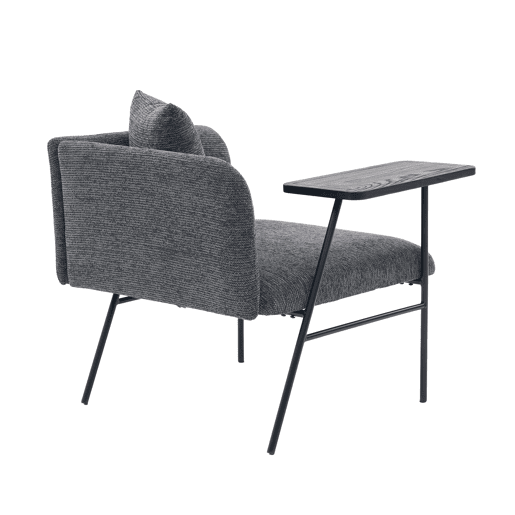 Poltrona individual moderna - encosto em tecido confortável, dois compartimentos de arrumação, mesa auxiliar minimalista com arrumação e estrutura metálica estável - cinzento escuro