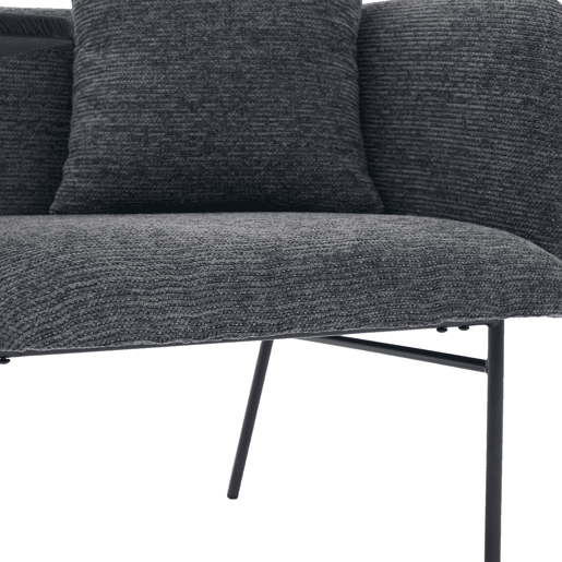 Poltrona individual moderna - encosto em tecido confortável, dois compartimentos de arrumação, mesa auxiliar minimalista com arrumação e estrutura metálica estável - cinzento escuro