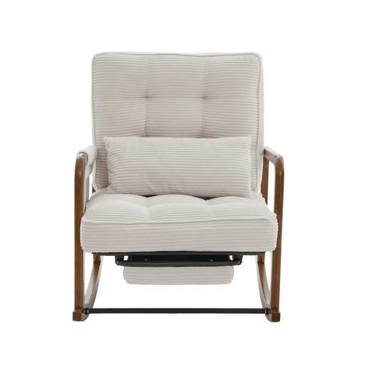 Cadeira de baloiço moderna com apoio para os pés - poltrona infantil em veludo cotelê com bolsos laterais, encosto ergonómico ajustável e almofada lombar - veludo cotelê bege Cadeira de baloiço moderna com apoio para os pés - poltrona infantil em veludo cotelê com bolsos laterais, encosto ergonómico ajustável e almofada lombar - veludo cotelê bege