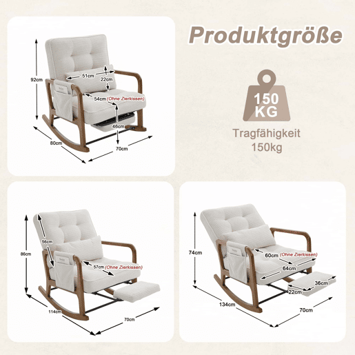 Cadeira de baloiço moderna com apoio para os pés - poltrona infantil em veludo cotelê com bolsos laterais, encosto ergonómico ajustável e almofada lombar - veludo cotelê bege Cadeira de baloiço moderna com apoio para os pés - poltrona infantil em veludo cotelê com bolsos laterais, encosto ergonómico ajustável e almofada lombar - veludo cotelê bege