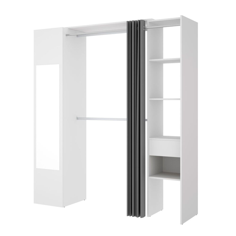 Vestidor con espejo y cortina larisa, blanco , 110 x 52 x 205 cm, vestidor con espejo y cortina