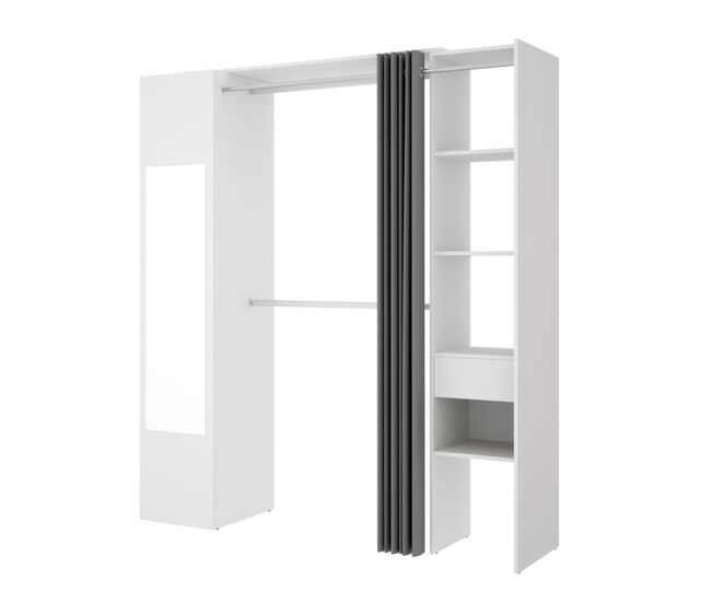 Vestidor con espejo y cortina larisa, blanco , 110 x 52 x 205 cm, vestidor con espejo y cortina