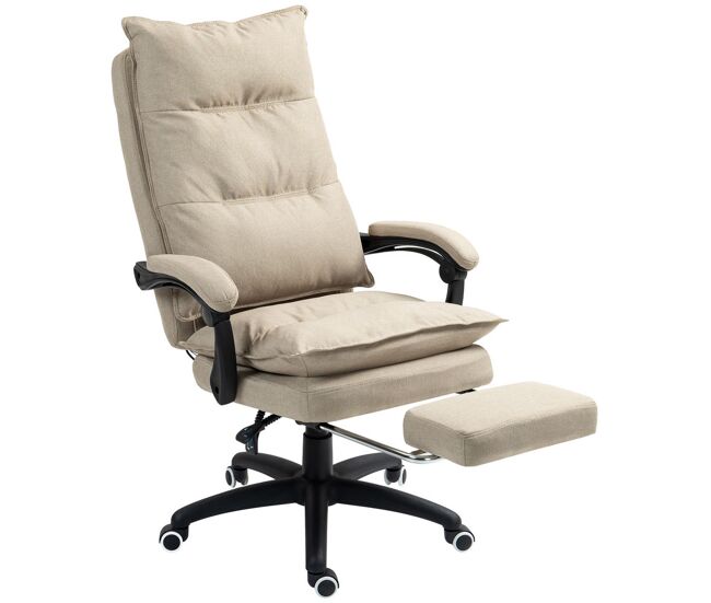 Vinsetto silla de oficina ejecutiva con masaje, silla de escritorio ergonómica con altura ajustable, respaldo reclinable, reposapiés, mando con cable, giratoria 360°, beige