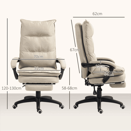 Vinsetto Cadeira Executiva de Escritório com Massagem, Ergonómica, Altura Regulável, Encosto Reclinável, Apoio para os Pés, Giratória 360°, Bege Vinsetto Cadeira Executiva de Escritório com Massagem, Ergonómica, Altura Regulável, Encosto Reclinável, Apoio para os Pés, Giratória 360°, Bege