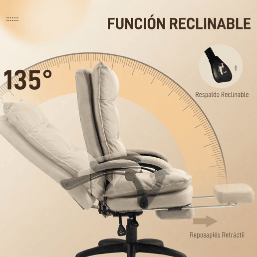 Vinsetto Cadeira Executiva de Escritório com Massagem, Ergonómica, Altura Regulável, Encosto Reclinável, Apoio para os Pés, Giratória 360°, Bege Vinsetto Cadeira Executiva de Escritório com Massagem, Ergonómica, Altura Regulável, Encosto Reclinável, Apoio para os Pés, Giratória 360°, Bege