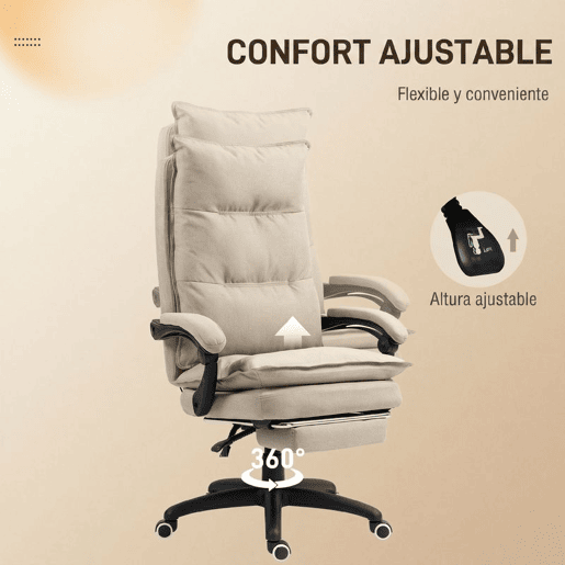 Vinsetto Cadeira Executiva de Escritório com Massagem, Ergonómica, Altura Regulável, Encosto Reclinável, Apoio para os Pés, Giratória 360°, Bege Vinsetto Cadeira Executiva de Escritório com Massagem, Ergonómica, Altura Regulável, Encosto Reclinável, Apoio para os Pés, Giratória 360°, Bege
