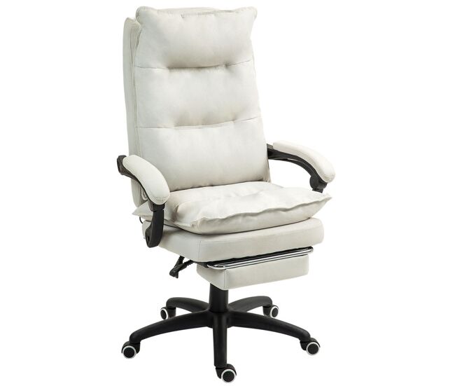 Vinsetto silla de oficina ejecutiva con masaje, silla de escritorio ergonómica con altura ajustable, respaldo reclinable, reposapiés, mando con cable, giratoria 360°, crema