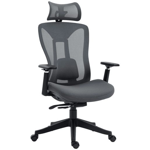 Vinsetto Cadeira de Escritório em Malha Reclinável com Apoio de Cabeça Ajustável, Apoio Lombar e Apoios de Braços 3D, 150 kg, 70x66x120-128 cm, Cinzento