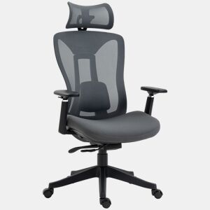 Vinsetto Cadeira de Escritório em Malha Reclinável com Apoio de Cabeça Ajustável, Apoio Lombar e Apoios de Braços 3D, 150 kg, 70x66x120-128 cm, Cinzento