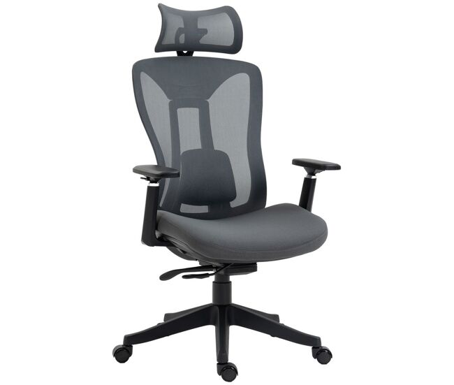 Vinsetto silla de oficina de malla silla de escritorio reclinable con reposacabezas ajustable soporte lumbar y reposabrazos 3d carga 150 kg 70x66x120-128 cm gris