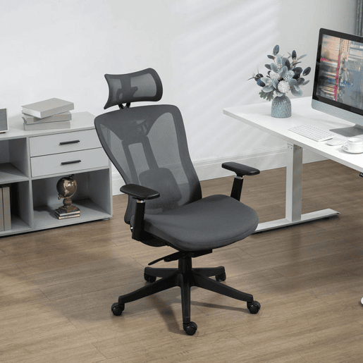 Vinsetto Cadeira de Escritório em Malha Reclinável com Apoio de Cabeça Ajustável, Apoio Lombar e Apoios de Braços 3D, 150 kg, 70x66x120-128 cm, Cinzento