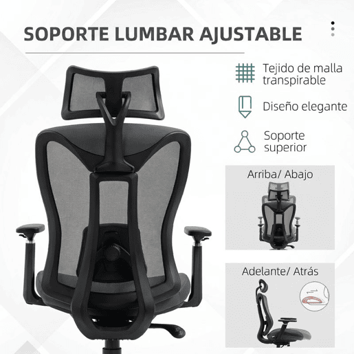 Vinsetto Cadeira de Escritório em Malha Reclinável com Apoio de Cabeça Ajustável, Apoio Lombar e Apoios de Braços 3D, 150 kg, 70x66x120-128 cm, Cinzento