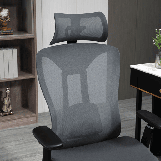 Vinsetto Cadeira de Escritório em Malha Reclinável com Apoio de Cabeça Ajustável, Apoio Lombar e Apoios de Braços 3D, 150 kg, 70x66x120-128 cm, Cinzento