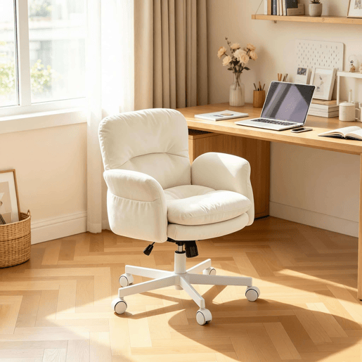 Cadeira de escritório giratória 107 x 68 x 92,5 cm - Design moderno, assento almofadado, multifuncional para o quarto e a sala - Bege Cadeira de escritório giratória 107 x 68 x 92,5 cm - Design moderno, assento almofadado, multifuncional para o quarto e a sala - Bege