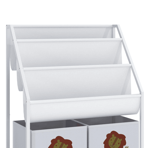 AIYAPLAY Estante Infantil Montessori 4 Níveis com 3 Prateleiras e 2 Gavetas em Tecido, Design Leão, Branco AIYAPLAY Estante Infantil Montessori 4 Níveis com 3 Prateleiras e 2 Gavetas em Tecido, Design Leão, Branco