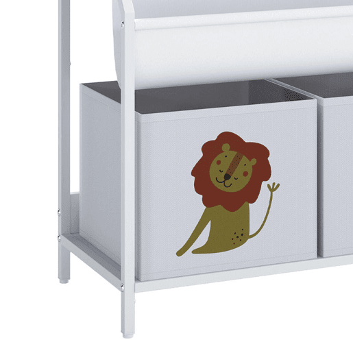 AIYAPLAY Estante Infantil Montessori 4 Níveis com 3 Prateleiras e 2 Gavetas em Tecido, Design Leão, Branco AIYAPLAY Estante Infantil Montessori 4 Níveis com 3 Prateleiras e 2 Gavetas em Tecido, Design Leão, Branco