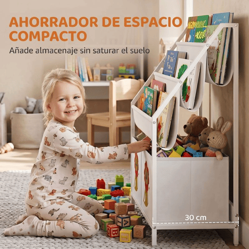 AIYAPLAY Estante Infantil Montessori 4 Níveis com 3 Prateleiras e 2 Gavetas em Tecido, Design Leão, Branco AIYAPLAY Estante Infantil Montessori 4 Níveis com 3 Prateleiras e 2 Gavetas em Tecido, Design Leão, Branco