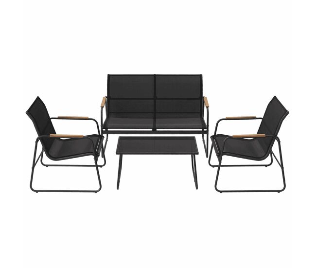 Conjunto de muebles de jardín 111,5x76,5x75 cm - 4 piezas, exterior, terraza - negro