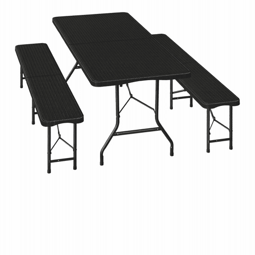 Conjunto de mobiliário de jardim 180 x 70 x 74 cm - Dobrável, para exterior, pátio, campismo - Preto