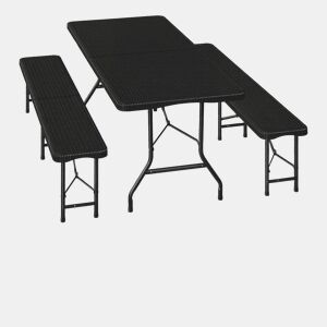 Conjunto de mobiliário de jardim 180 x 70 x 74 cm - Dobrável, para exterior, pátio, campismo - Preto