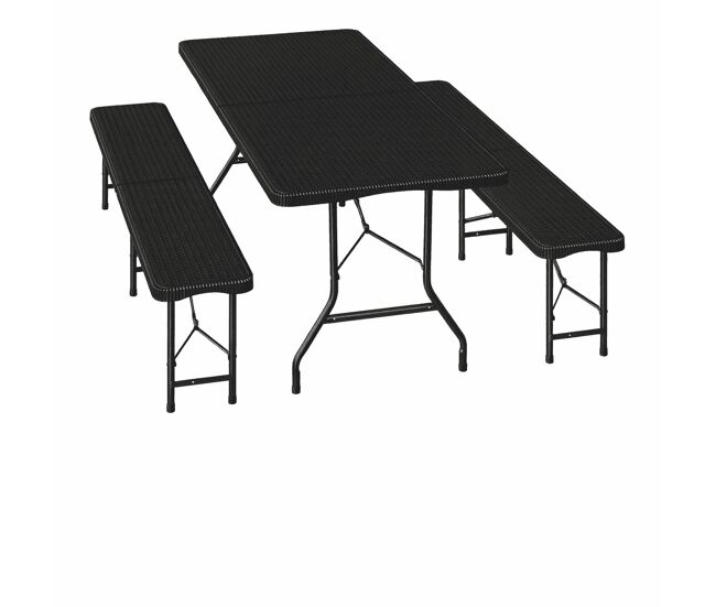 Conjunto de muebles de jardín 180x70x74 cm - plegable, exterior, patio, camping - negro