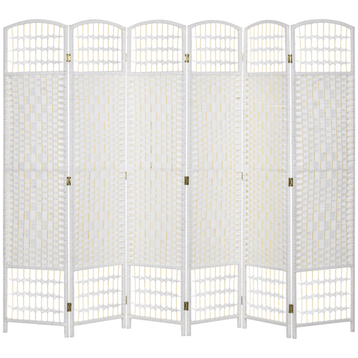 HOMCOM Biombo Dobrável de 6 Painéis 240x170 cm Separador de Ambientes em Corda de Papel Estrutura em Madeira Decoração para Quarto Sala Branco