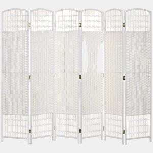 HOMCOM Biombo Dobrável de 6 Painéis 240x170 cm Separador de Ambientes em Corda de Papel Estrutura em Madeira Decoração para Quarto Sala Branco