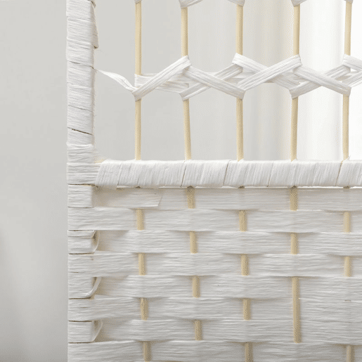 HOMCOM Biombo Dobrável de 6 Painéis 240x170 cm Separador de Ambientes em Corda de Papel Estrutura em Madeira Decoração para Quarto Sala Branco