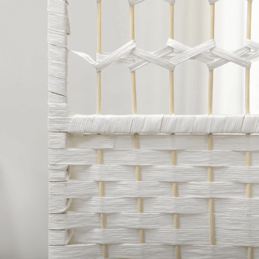 HOMCOM Biombo Dobrável de 6 Painéis 240x170 cm Separador de Ambientes em Corda de Papel Estrutura em Madeira Decoração para Quarto Sala Branco