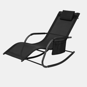 Cadeira de baloiço de jardim 152x62x83 cm - assento ergonómico curvo, com bolso lateral, espreguiçadeira de exterior - preta