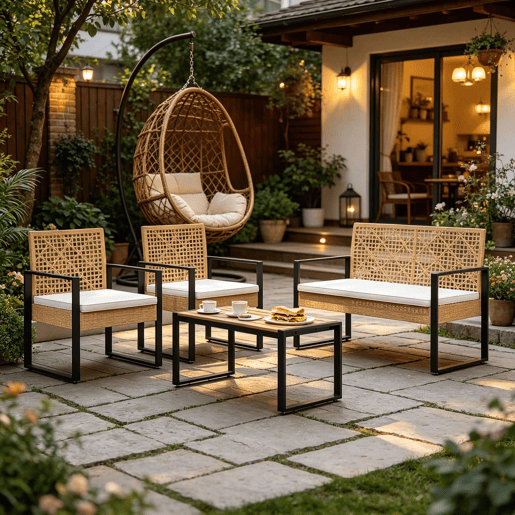 Conjunto de mobiliário de jardim 112,5 x 52 x 75 cm - Modular, para terraço e convívio - Madeira natural Conjunto de mobiliário de jardim 112,5 x 52 x 75 cm - Modular, para terraço e convívio - Madeira natural