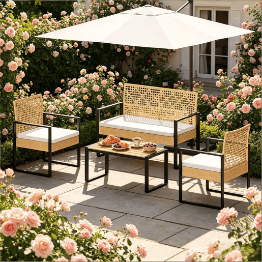 Conjunto de mobiliário de jardim 112,5 x 52 x 75 cm - Modular, para terraço e convívio - Madeira natural Conjunto de mobiliário de jardim 112,5 x 52 x 75 cm - Modular, para terraço e convívio - Madeira natural
