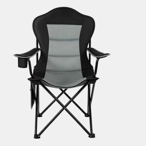 Cadeira de praia dobrável 84x62x110 cm - com porta-copos, encosto alto, portátil para acampamento e uso ao ar livre - PretoCinzento escuro