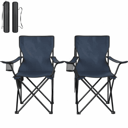 Cadeiras de campismo dobráveis 47x76 cm - Com suporte para copos, confortáveis, para uso no exterior e pesca, conjunto de 2 unidades - Azul-marinho