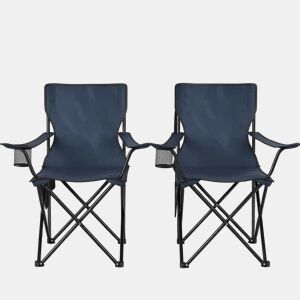 Cadeiras de campismo dobráveis 47x76 cm - Com suporte para copos, confortáveis, para uso no exterior e pesca, conjunto de 2 unidades - Azul-marinho