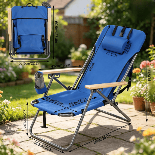 Cadeira de jardim dobrável 66x56x77,5 cm - encosto ajustável em 4 posições, cadeira de campismo e piquenique - Azul Cadeira de jardim dobrável 66x56x77,5 cm - encosto ajustável em 4 posições, cadeira de campismo e piquenique - Azul