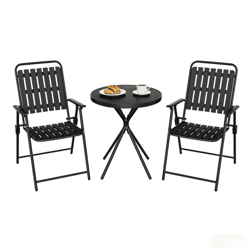 Conjunto de mobiliário de jardim 55,5 x 64 x 90 cm - 3 peças, para exterior, de convívio - preto Conjunto de mobiliário de jardim 55,5 x 64 x 90 cm - 3 peças, para exterior, de convívio - preto
