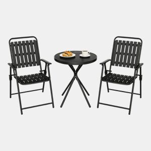 Conjunto de mobiliário de jardim 55,5 x 64 x 90 cm - 3 peças, para exterior, de convívio - preto