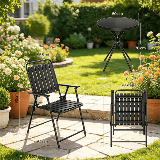 Conjunto de mobiliário de jardim 55,5 x 64 x 90 cm - 3 peças, para exterior, de convívio - preto Conjunto de mobiliário de jardim 55,5 x 64 x 90 cm - 3 peças, para exterior, de convívio - preto
