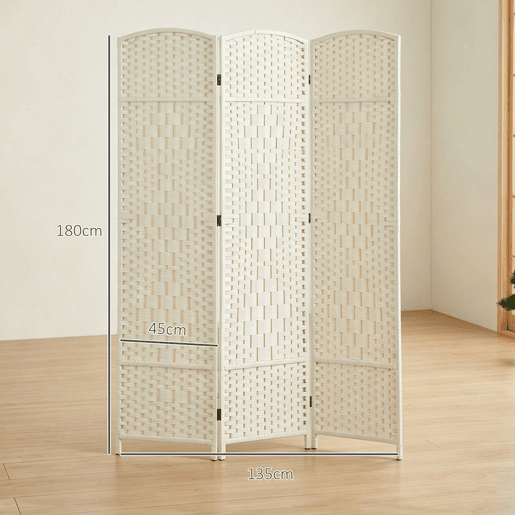 HOMCOM Biombo Dobrável de 3 Painéis 135x180 cm Separador de Ambientes em Polipropileno para Escritório e Quarto Branco HOMCOM Biombo Dobrável de 3 Painéis 135x180 cm Separador de Ambientes em Polipropileno para Escritório e Quarto Branco