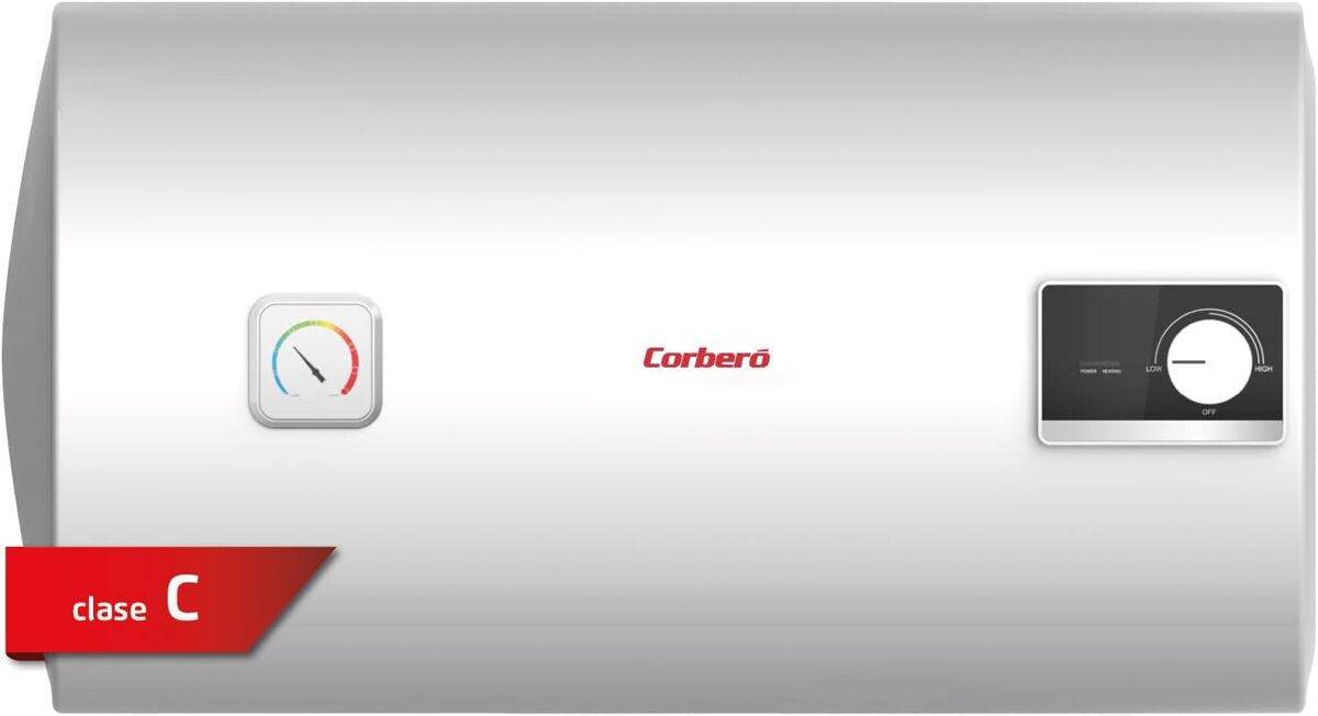 Corberó – termo eléctrico horizontal | ctma50h | 47l | 1500w | 30-75o | tanque acero esmaltado zafiro | resistencia inox | termómetro exterior |