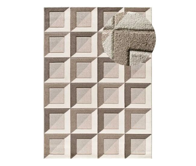 Alfombra geométrica marrón / crema badet, 140x200 cm - atticgo