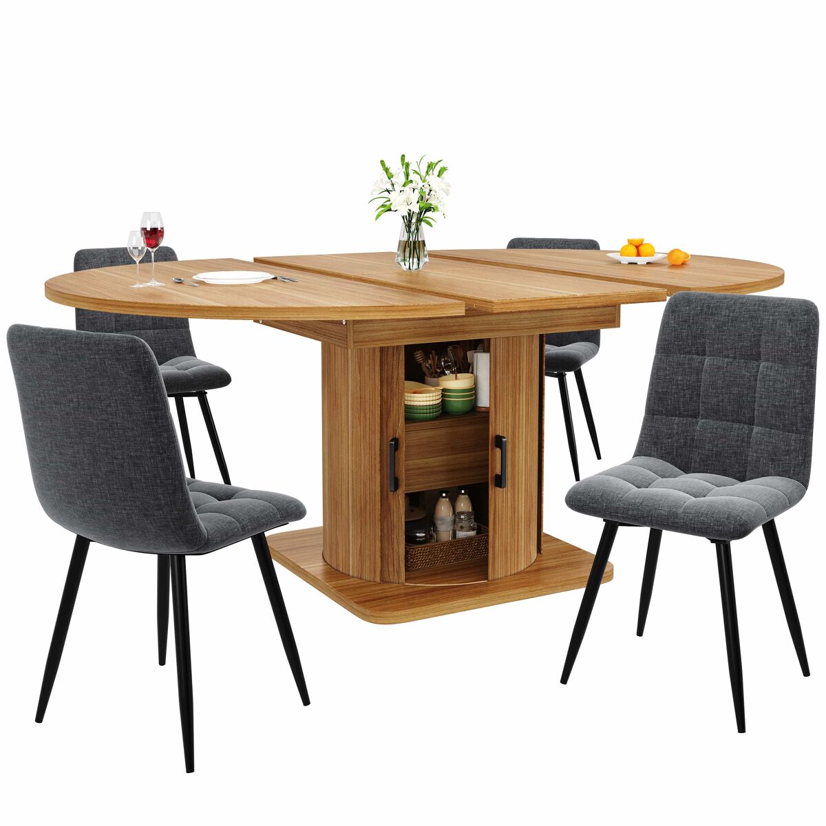 Conjunto de mesas y sillas de comedor 118x118 Marrón
