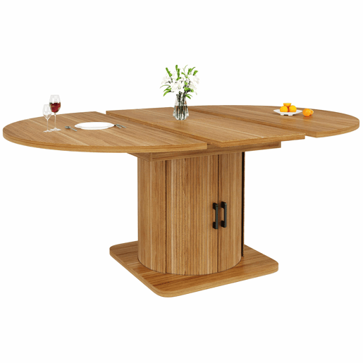 Conjunto de sala de jantar de 5 peças - mesa extensível com gavetas, para 4-6 pessoas, cadeiras em linho cinzento - castanho escuro