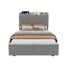 Cama individual 90 x 200 cm u2014 estofada com arrumação hidráulica, cabeceira almofadada, USB, Type-C e candeeiro de leitura u2014 cinzenta